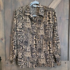 Vintage Anna Abstract Long Sleeve Button Up- Size Medium